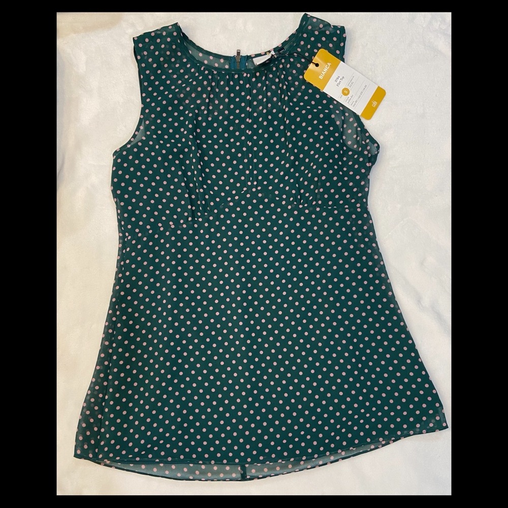 womans S Cabi polka dot 2 piece Sheer tunic W/ Snap In Tank. NWT originally $89